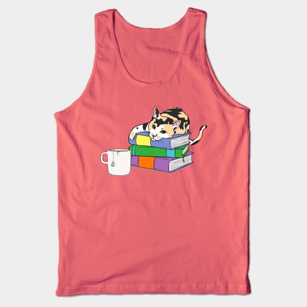 Cookie Dough with Books and Tea S1E1 | Calico Cat, Reading, Mug Tank Top by Koala and the Bird